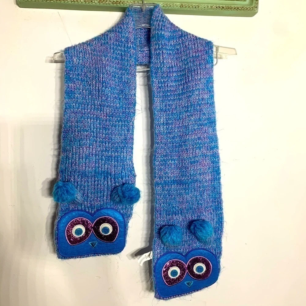 Children’s Place owl glitter pom-pom knit scarf one size kids